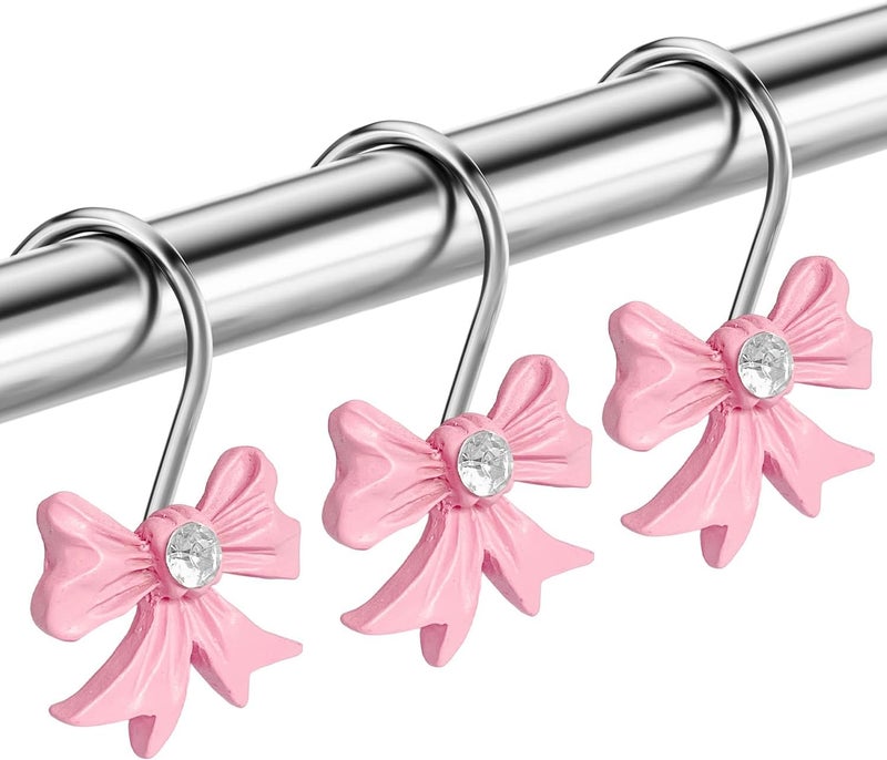 AamAccess Cute Bow Knot Shower Curtain Hooks Rings, Modern Home Decorativ Rust Resistant Hangers, 12PCS Shower Hooks for Bathroom Shower Rod, Bedroom, Living Room (Pink Bow) - Image 3